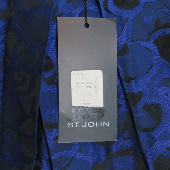 NWT St. John Cobalt/Caviar Evening Satin-Sheen Skirt Size 2 MSRP $695
